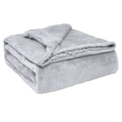 Briebe - Manta Sofá Invierno Sedalina Lisa Y Borreguito Polar Sherpa 130x160 Cm Calentita Gruesa Suave, , Gris
