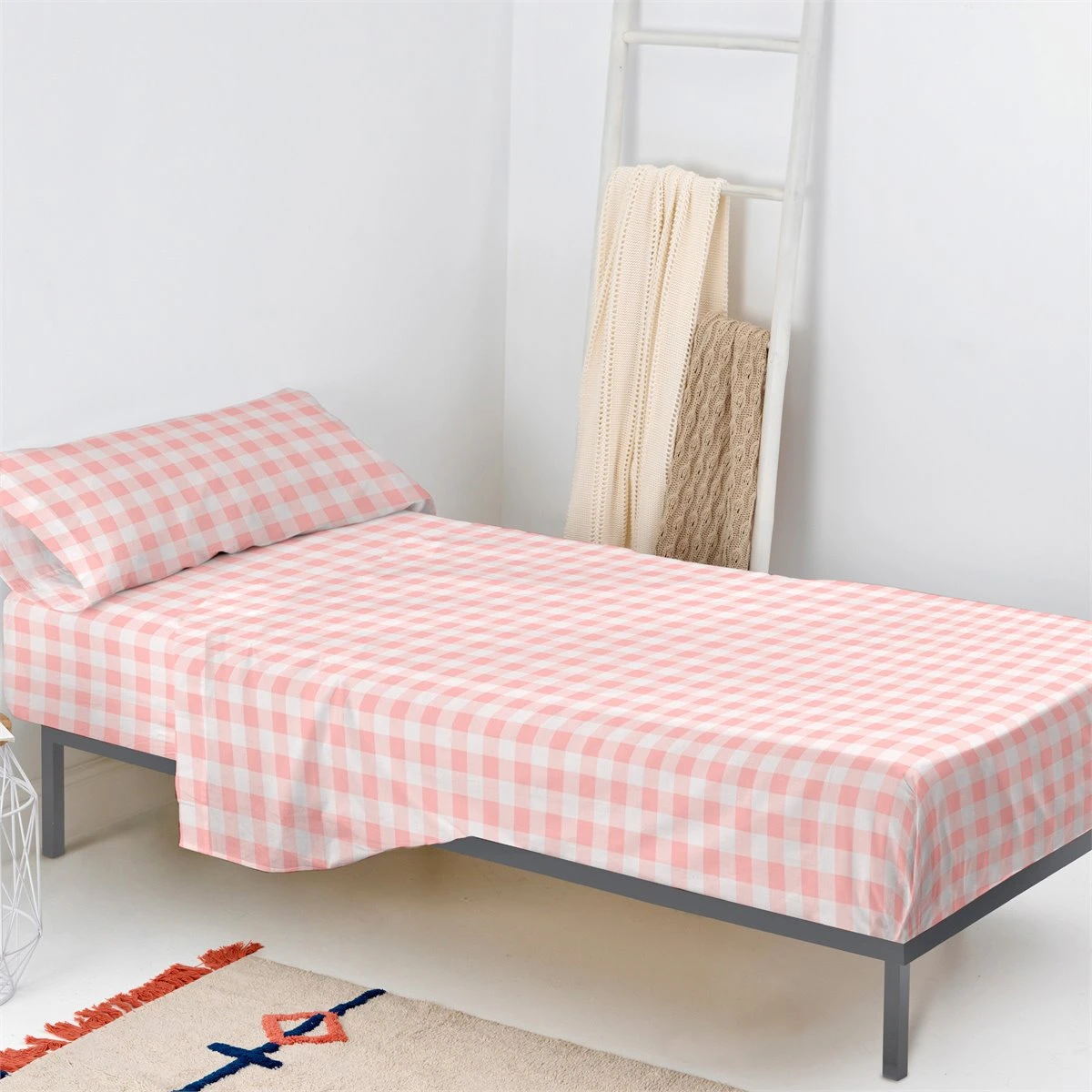 Vichy Pink Juego De Sábana Cama 80/90 (160x270 Cm) Rosa 3 Vichy Pink Juego De Sábana Cama 80/90 (160x270 Cm) Rosa