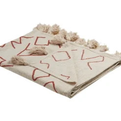 Manta De Algod贸n Beige/rojo 130 X 180 Cm BHIWANI