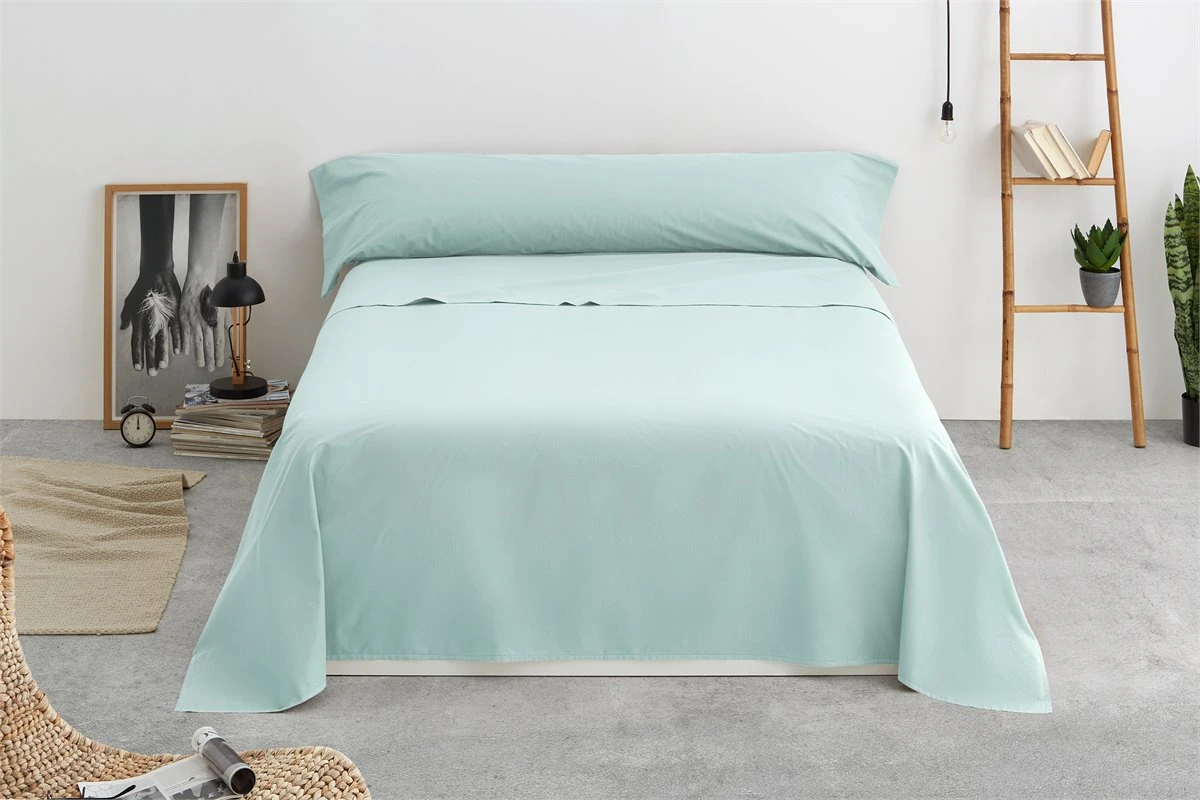 Vipalia - Juego De Sábanas Lisas 3 Piezas 50% Algodón - 50% Poliester. Modelo Rainbow Cama 90 Cm, Color Verde Agua 5 Vipalia - Juego De Sábanas Lisas 3 Piezas 50% Algodón - 50% Poliester. Modelo Rainbow Cama 90 Cm, Color Verde Agua - Image 3