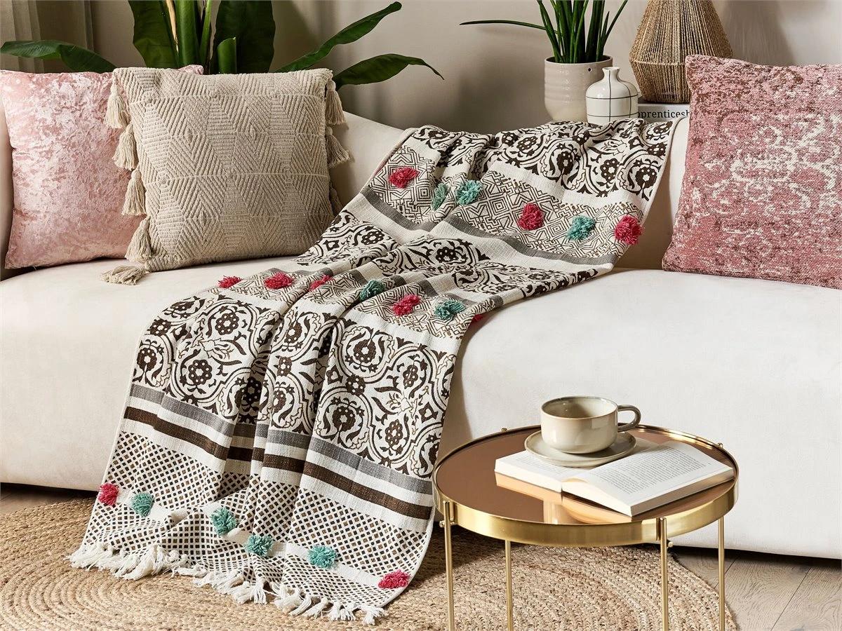 Manta De Algodón Marrón/beige/verde Menta/rosa 130 X 180 Cm CHINSURAH 4 Manta De Algodón Marrón/beige/verde Menta/rosa 130 X 180 Cm CHINSURAH - Image 2