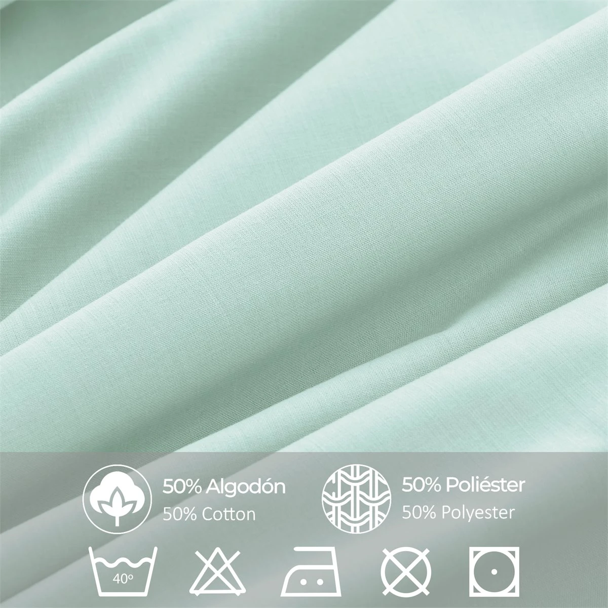 Vipalia - Juego De Sábanas Lisas 3 Piezas 50% Algodón - 50% Poliester. Modelo Rainbow Cama 90 Cm, Color Verde Agua 9 Vipalia - Juego De Sábanas Lisas 3 Piezas 50% Algodón - 50% Poliester. Modelo Rainbow Cama 90 Cm, Color Verde Agua - Image 7