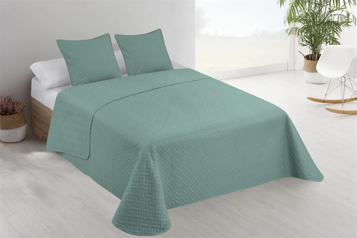 Colcha Lisa + Cojines Acolchada Belmonte Cama 90 Verde 180x260cm 3 Colcha Lisa + Cojines Acolchada Belmonte Cama 90 Verde 180x260cm