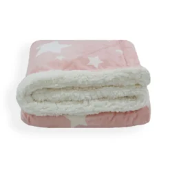 Acomoda Textil - Manta Para Bebé. Manta Para Cuna 100x140 Cm, Manta Bebé Estrellas Con Borreguito, Suave, Cálida Y Ligera. (Rosa)