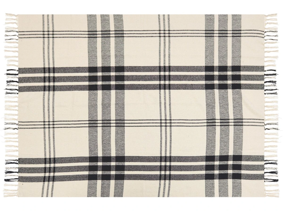 Manta De Algodón Blanco Crema/negro 130 X 170 Cm YUVALI 7 Manta De Algodón Blanco Crema/negro 130 X 170 Cm YUVALI - Image 5