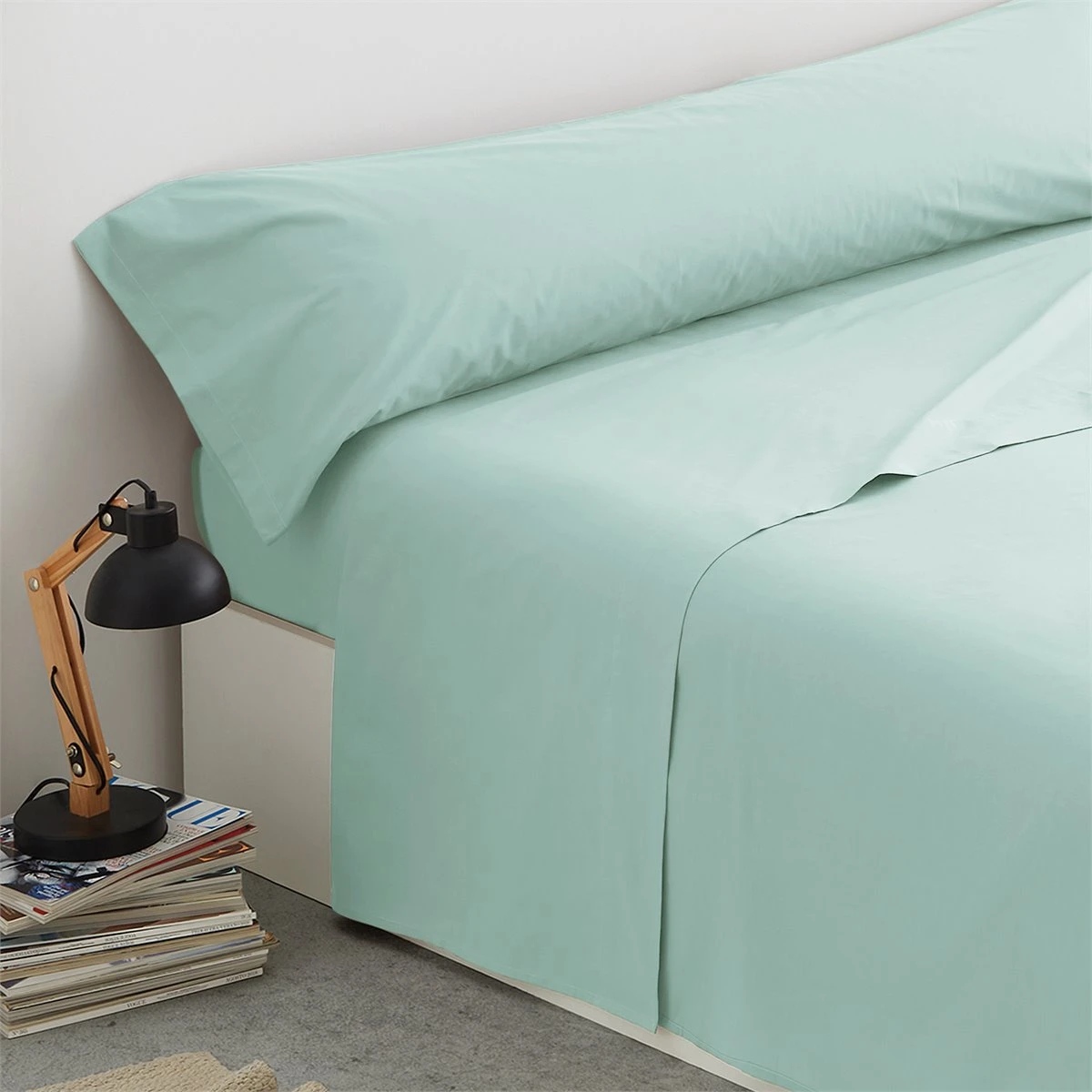 Vipalia - Juego De Sábanas Lisas 3 Piezas 50% Algodón - 50% Poliester. Modelo Rainbow Cama 90 Cm, Color Verde Agua 8 Vipalia - Juego De Sábanas Lisas 3 Piezas 50% Algodón - 50% Poliester. Modelo Rainbow Cama 90 Cm, Color Verde Agua - Image 6
