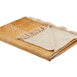 Manta De Algod贸n Amarillo Mostaza/beige Claro 130 X 180 Cm FIROZABAD