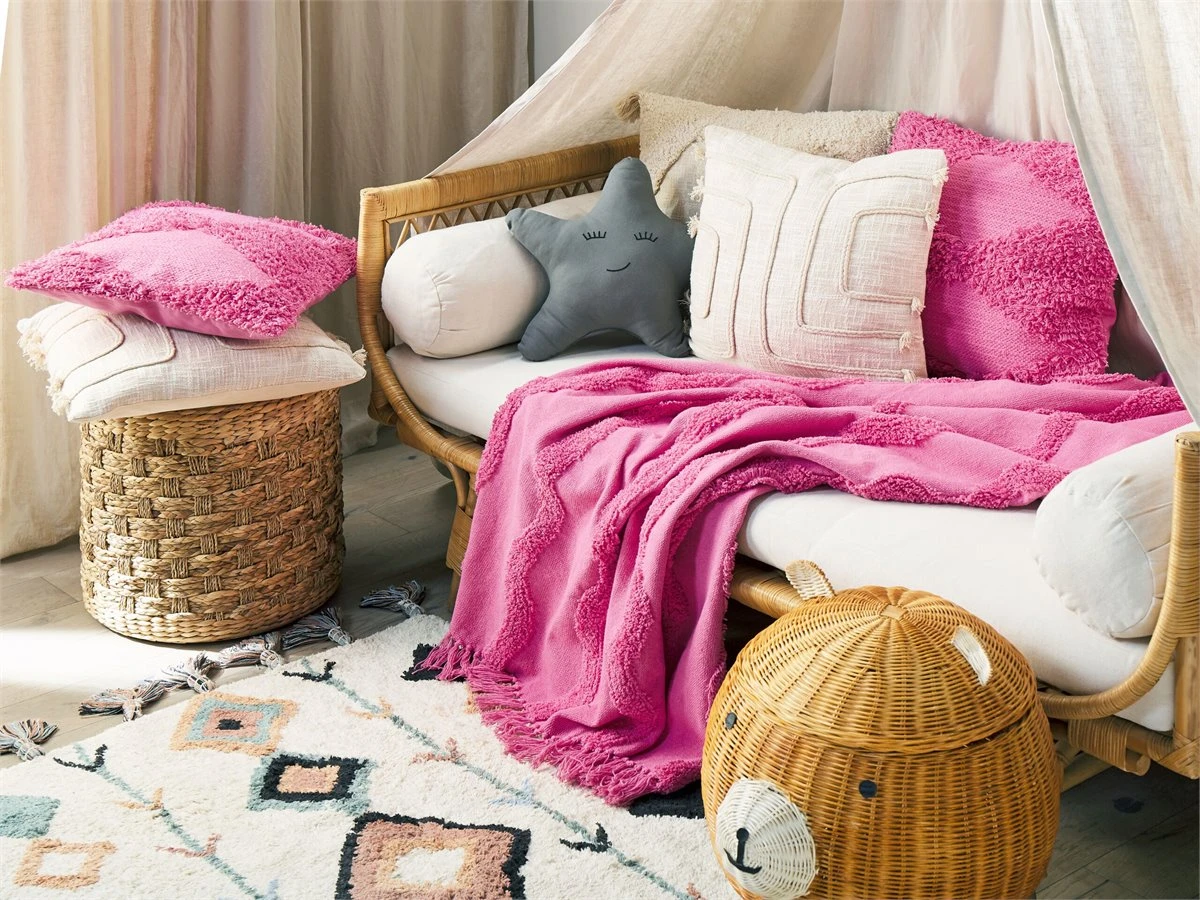 Manta De Algodón Rosa 125 X 150 Cm KHARI 4 Manta De Algodón Rosa 125 X 150 Cm KHARI - Image 2