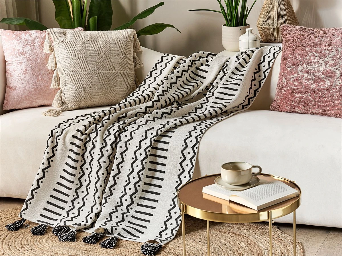 Manta De Algodón Negro/blanco 130 X 180 Cm UNNAO 4 Manta De Algodón Negro/blanco 130 X 180 Cm UNNAO - Image 2