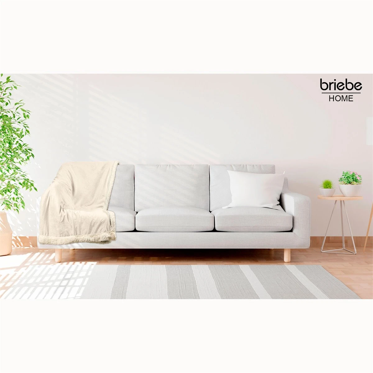 Briebe - Manta Sofá Invierno Sedalina Lisa Y Borreguito Polar Sherpa 130x160 Cm Calentita Gruesa Suave, , Perla 4 Briebe - Manta Sofá Invierno Sedalina Lisa Y Borreguito Polar Sherpa 130x160 Cm Calentita Gruesa Suave, , Perla - Image 2